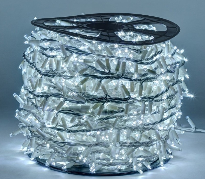LED Svetelná reťaz 100m, 2000 LED, chladná biela, biely kábel, EASY FIX
