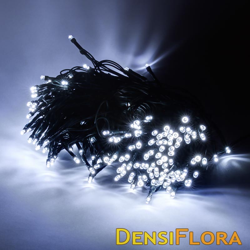 LED Svetelná reťaz 20m, 100 diód, chladná biela, tmavozelený kábel s transformát
