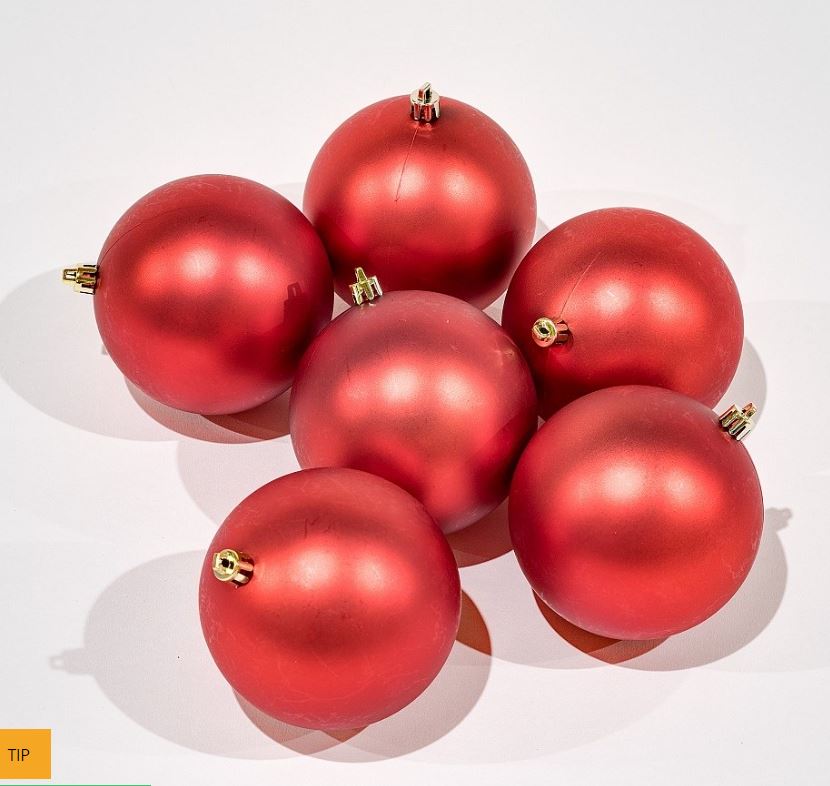 Vianočná guľa 10cm, 6ks, červená matná, 3D vianočná dekorácia