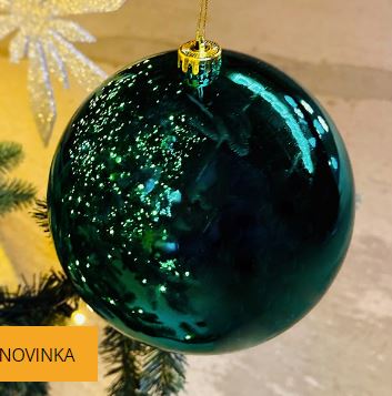 Vianočná guľa MAXI 20cm pávia zelená lesklá, 3D vianočná dekorácia