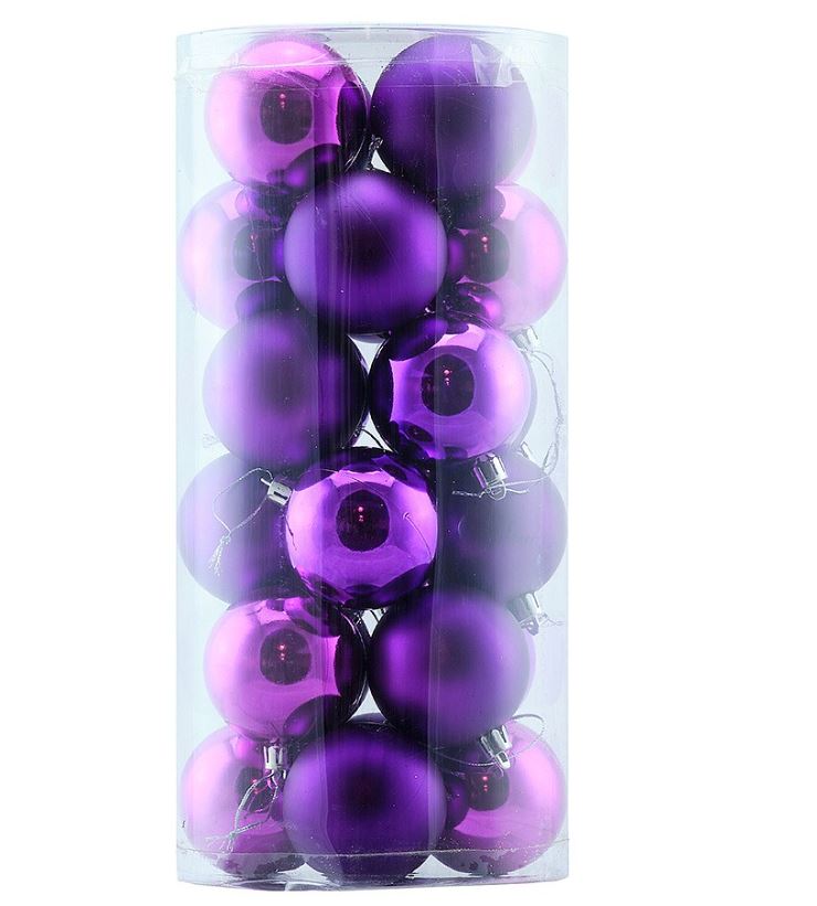 Vianočná guľa 8cm, 24ks,fialová lesklá12ks a matná12ks, 3D vianočná dekorácia