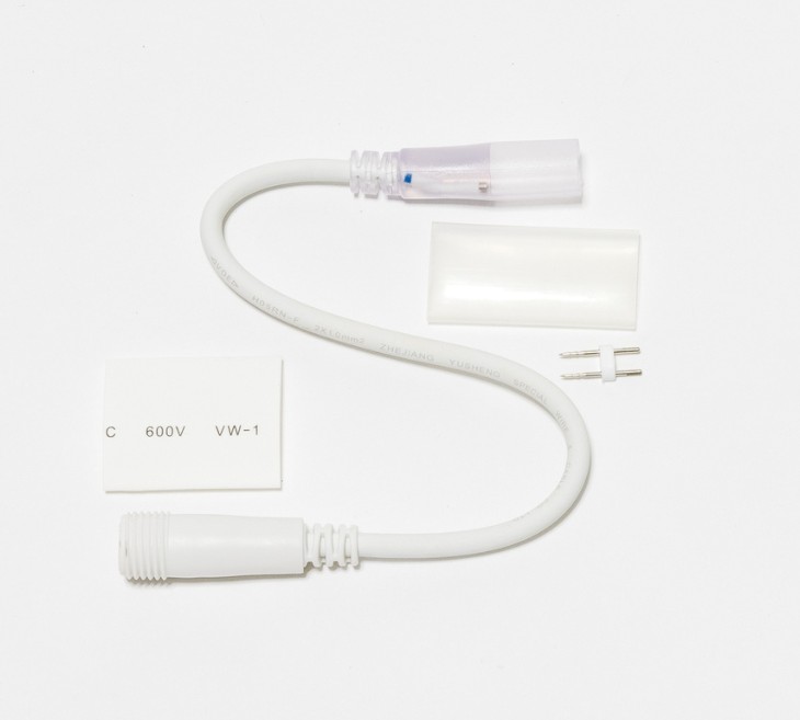 Pripojovací kábel pre jednostranný LED neón D-TYP, IP67, 25 cm, biely, samica