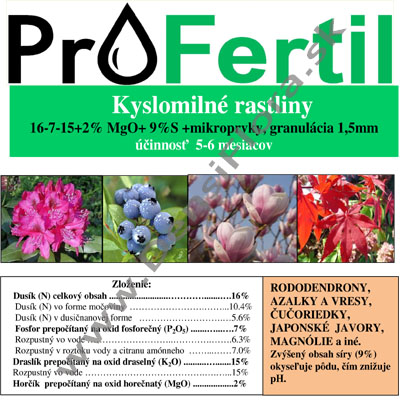 ProFertil Kyslomilné rastliny 16+07+15+2MgO+9S, 2,5kg