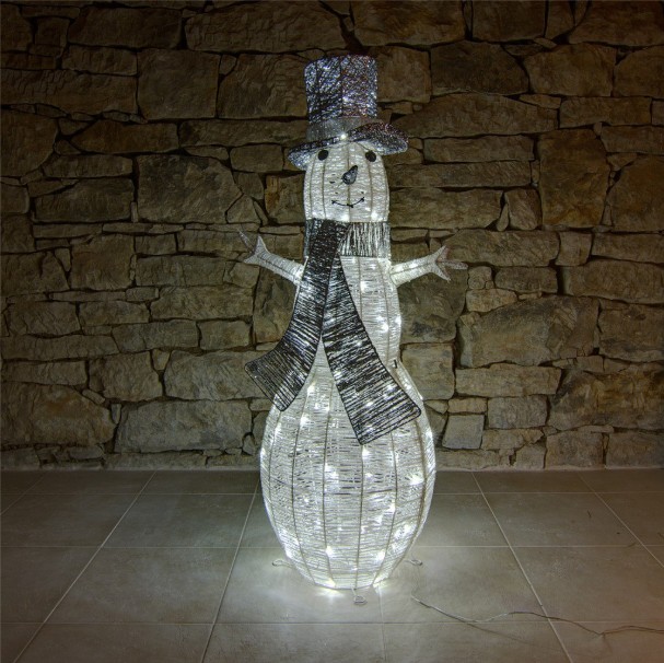 3D LED Vianočný snehuliak, 107cm, ľadová biela 