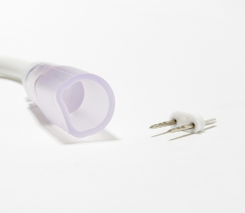 Pripojovací kábel pre jednostranný LED neón D-TYP, IP67, 25 cm, biely, samica